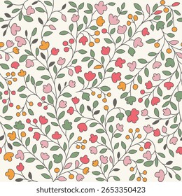 Padrão floral perfeito. Inverno de primavera sem fim textura floral pequena fofa com pequena margarida. Elegante delicado padrão de vetor floral sem emenda no fundo branco.