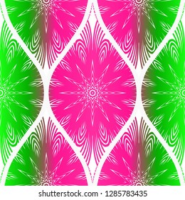 Seamless floral pattern in ethnic style. Decorative mandala element. Elegant design. Vector illustration. Pink, green color.