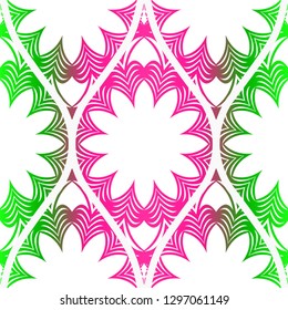 Seamless floral pattern in ethnic style. Decorative mandala element. Elegant design. Vector illustration. Pink, green color.