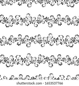 Seamless floral pattern in ethnic style. Monochrome print for textiles and paper. Vector illustration.