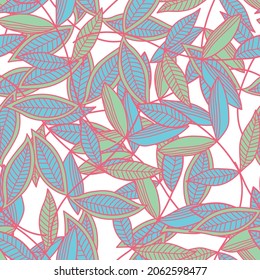 Seamless floral pattern in ethnic style. Abstract multi colored leaves on trendy  background. Vector illustration
