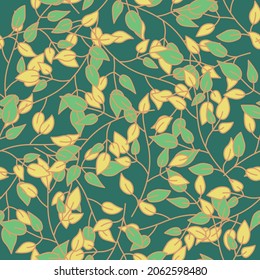 Seamless floral pattern in ethnic style. Abstract multi colored leaves on trendy  background. Vector illustration
