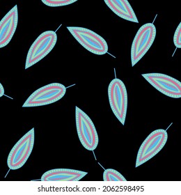 Seamless floral pattern in ethnic style. Abstract multi colored leaves on trendy  background. Vector illustration
