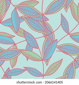 Nahtlose Blumenmuster im ethnischen Stil. Abstrakte, mehrfarbige Blätter auf trendigem Hintergrund. Vektorgrafik
