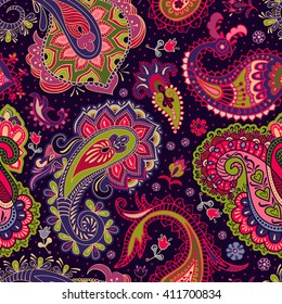 Seamless floral pattern, ethnic style. Vector indonesian batik. Vector stylized flowers and paisley. Pattern with stylized flowers and paisley. Design for fabric, web, textile, wrapping paper, cover.