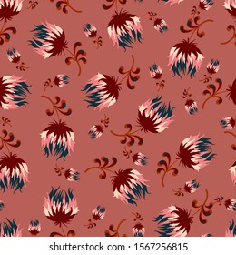 Seamless floral pattern in ethno style. Bright print for textiles. Vector illustration.