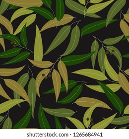 Seamless floral pattern  with eucalyptus leaves. Gum-tree background