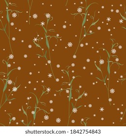 Seamless floral pattern with Eucalyptus or willow branches under snowflakes.