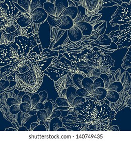 Seamless floral pattern with exotic flowers