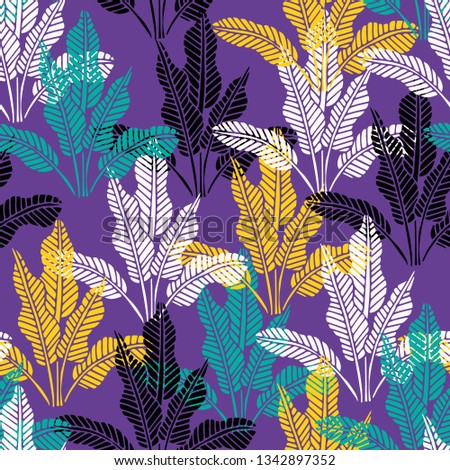 .  Seamless floral pattern with exotic leaves. Printing on fabric, fashion
