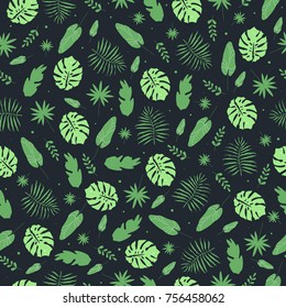 Seamless floral pattern with exotic palm leaves 