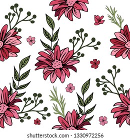 Seamless floral pattern, pattern for fabric design. Botanical print, wallpaper. Spring flowering. Vector vintage floral pattern, background on a white background.