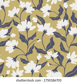 Seamless floral pattern. Fabric design with simple flowers. Vector cute repeated pattern for fabric, wallpaper or wrap paper