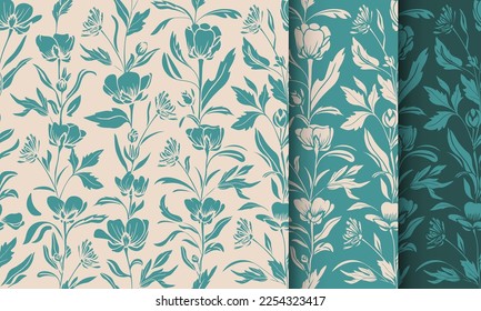 Patrón floral sin soldadura para tela, papel pintado, envoltura. Flores y hojas decorativas. Fondo interminable vectorial dibujado a mano.