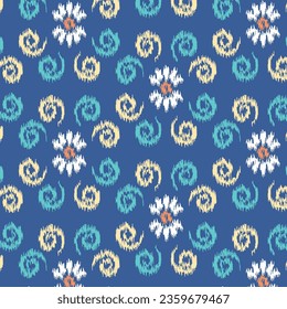 Seamless Floral pattern for fabric, wallpaper, clothing, panels in Ikkat embroidery style. Ethnic drawing design. Aztec style abstract vector illustration. Art vector