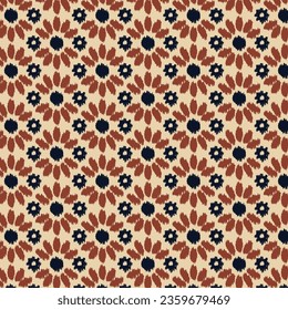 Seamless Floral pattern for fabric, wallpaper, clothing, panels in Ikkat embroidery style. Ethnic drawing design. Aztec style abstract vector illustration. Art vector