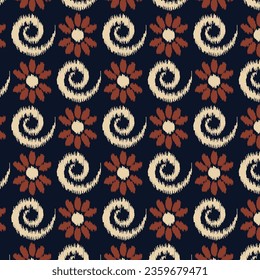 Seamless Floral pattern for fabric, wallpaper, clothing, panels in Ikkat embroidery style. Ethnic drawing design. Aztec style abstract vector illustration. Art vector