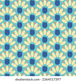 Seamless Floral pattern for fabric, wallpaper, clothing, panels in Ikkat embroidery style. Ethnic drawing design. Aztec style abstract vector illustration. Art vector