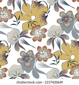 Seamless floral pattern with fabulous hand-drawn flowers on a white background. Vector abstract illustration.