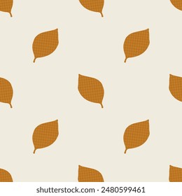 Seamless floral pattern with fallen brown poplar leaf. Autumn background. Linen texture. Vector illustration for printing on fabric, wallpaper, packaging, etc.