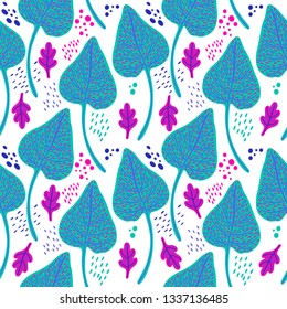 Seamless floral pattern with a fantasy design with exotic flowers and tropic leaves on a white background. The elegant the template for fashion prints. Vector illustration