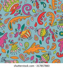 Seamless floral pattern with fantasy flowers