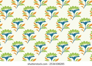 Seamless Floral Pattern Featuring Abstract Botanical Flowers and Leaves for Modern Fabric Prints and Digital Design