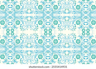 seamless floral pattern featuring botanical and arabesque motifs, elegant flowers, and decorative elements for fashion textiles, home furnishings, and creative design applications