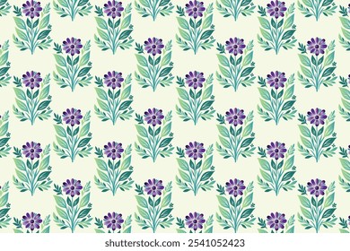 seamless floral pattern featuring colorful abstract botanical flowers with lush green leaves, perfect for fashion fabrics, digital printing, and unique textile design projects