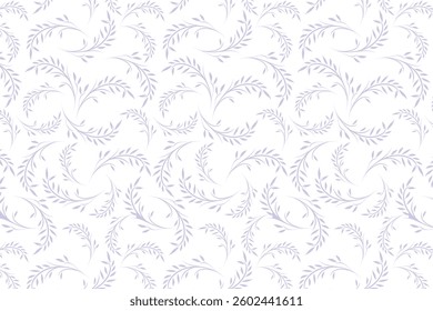 Seamless floral pattern featuring delicate gray branches and leaves on a white background. Elegant and minimalistic design, perfect for fabric, wallpaper, and various design projects.