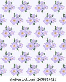 Seamless floral pattern featuring delicate purple flowers with green leaves on a soft pastel background. Ideal for feminine designs, fabric prints, wallpapers, and elegant stationery.

