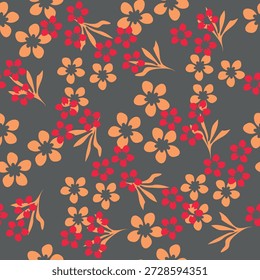 Ein nahtloses Blumenmuster mit zarten braunen und rosafarbenen Blumen auf abstraktem, wellenförmigem Hintergrund. Ideal für Textilien, Tapeten und dekorative Designs