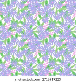 Nahtloses Blumenmuster mit Blumen mit Blättern in einer weichen Pastellfarbpalette. perfekt für Stoffdesign, Tapeten, Packpapier, Stoffdrucke, Hintergründe und Projekte zum Thema Frühling.