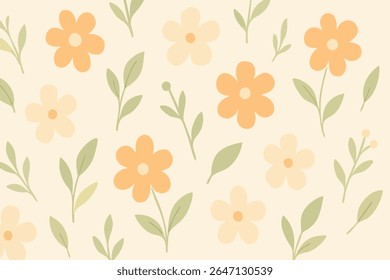 Um padrão floral sem costura com flores desenhadas à mão e folhas em tons pastel macio. Perfeito para desenhos de tecido, papel de parede e artigos de papelaria