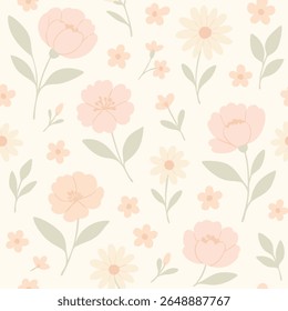 Um padrão floral sem costura com flores vintage desenhadas à mão em tons de pastel macio, perfeito para designs elegantes têxteis e artigos de papelaria