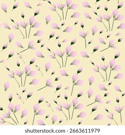 Um padrão floral sem costura com flores e folhas desenhadas à mão, projetado em um estilo suave e elegante. Ideal para uso em design de tecido, papel de parede, papel de embrulho, embalagem e fundos digitais. 