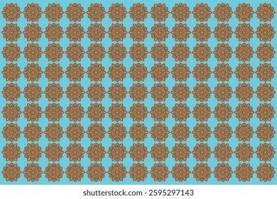 A seamless floral pattern featuring intricate brown ornamental elements on a turquoise background. Perfect for textile, wallpaper, home decor, and fashion design projects. 
