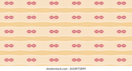 A seamless floral pattern featuring soft beige and pink tones with symmetrical flower motifs.