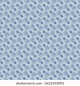 Um padrão floral sem emenda com motivos estilizados de tulipa em azul sobre um fundo claro. Repetido e decorativo, este design evoca elegância e simplicidade para têxteis, papéis de parede, 