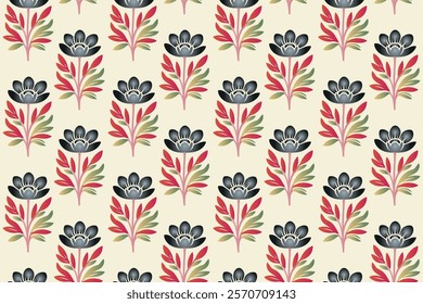 seamless floral pattern featuring vibrant red dahlias, leafy stems, and intricate petals perfect for fabric, wallpaper, wrapping paper, and nature-inspired designs