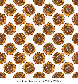 Seamless floral pattern, a field of bright, cheerful, sunny sunflowers.