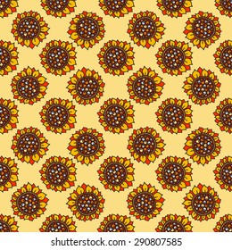 Seamless floral pattern, a field of bright, cheerful, sunny sunflowers.