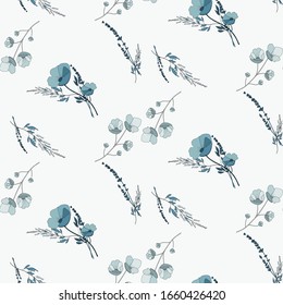 
Seamless floral pattern, field poppies and grass on a colored background