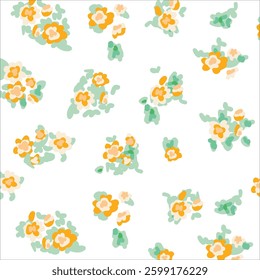Seamless floral pattern. A field with tiny flowers. Imitation of gouache. Print for textiles, packaging. Vector illustration.