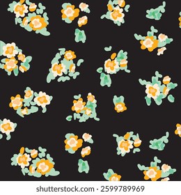 Seamless floral pattern. A field with tiny flowers. Imitation of gouache. Print for textiles, packaging. Vector illustration.