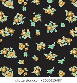 Seamless floral pattern. A field with tiny flowers. Imitation of gouache. Print for textiles, packaging. Vector illustration.