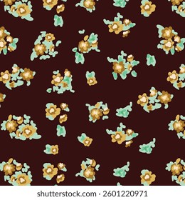 Seamless floral pattern. A field with tiny flowers. Imitation of gouache. Print for textiles, packaging. Vector illustration.