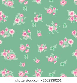 Seamless floral pattern. A field with tiny flowers. Imitation of gouache. Print for textiles, packaging. Vector illustration.