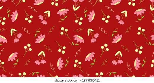 Seamless Floral pattern with flat style, pattern for background, wallpaper, textile printing and others.