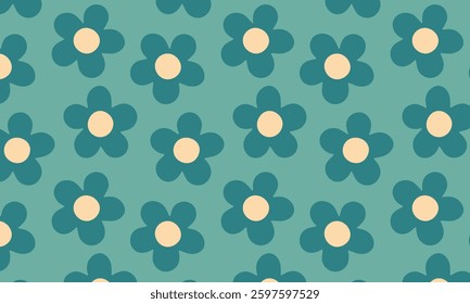 Seamless floral pattern in a flat style. Elegant decorative design with stylized blue flowers for fabric, wallpaper, wrapping paper, textiles, and digital backgrounds.